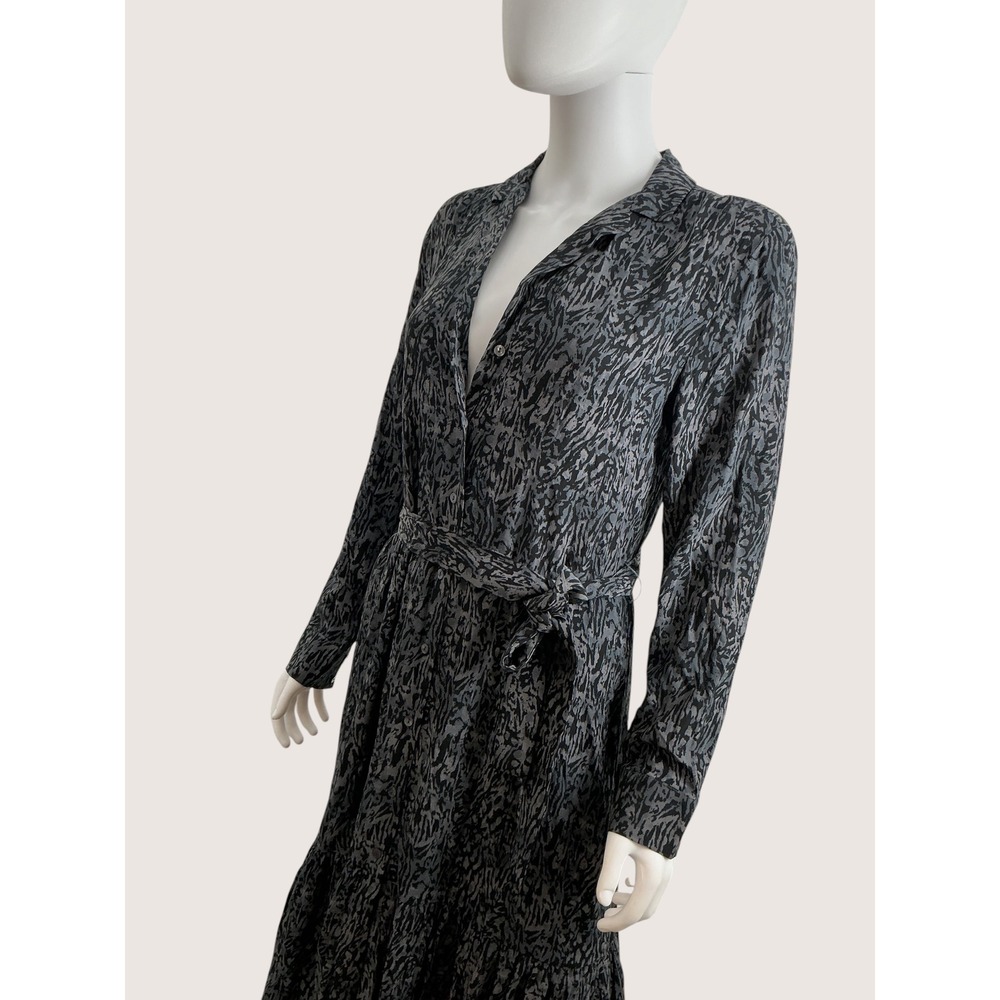 Rails Grey Black Abstract Animal Print Tiered Midi Shirt Dress Small - Picture 3 of 11